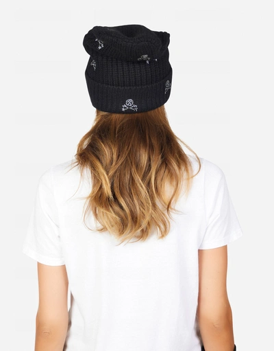 Lauren Moshi Blix Mini Crystal Cross Bone Skulls Cashmere In Black