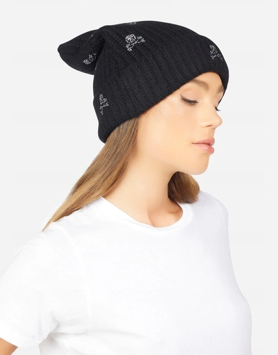 Lauren Moshi Blix Mini Crystal Cross Bone Skulls Cashmere In Black