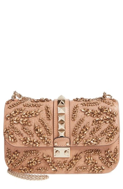 Valentino Garavani 'rockstud Embellished - Medium Lock' Leather Shoulder Bag In Topaz Sorbet