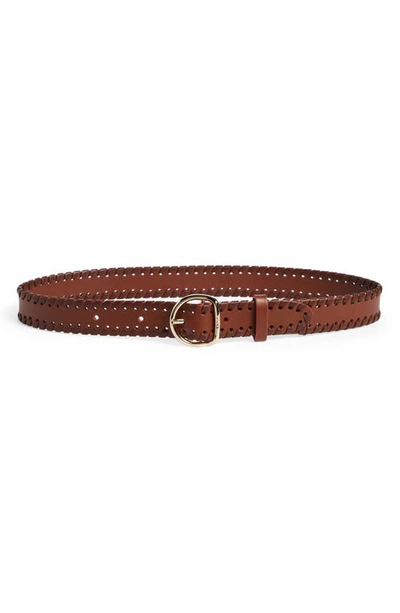 Shop Chloé Mony Whipstitched Leather Belt In Pure Brown