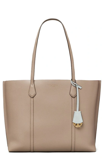 Shop Tory Burch Perry Leather Tote In Gray Heron