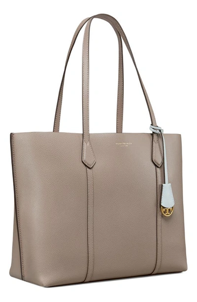 Shop Tory Burch Perry Leather Tote In Gray Heron