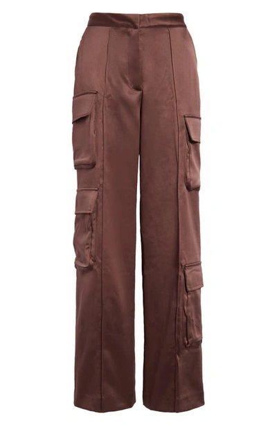 House Of Cb Daria Seamed Satin Cargo Trousers In Chocolate