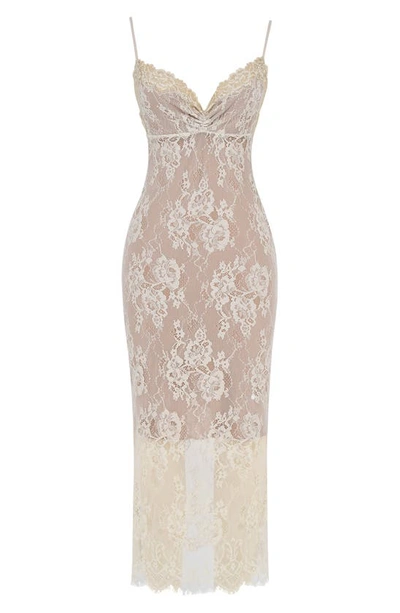 Shop House Of Cb Serelle Lace Midi Slipdress In Neutral