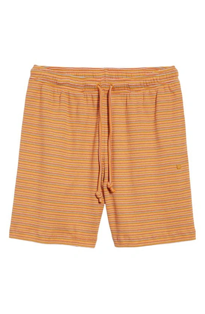 Shop Acne Studios Face Patch Stripe Cotton Shorts In Orange Multi