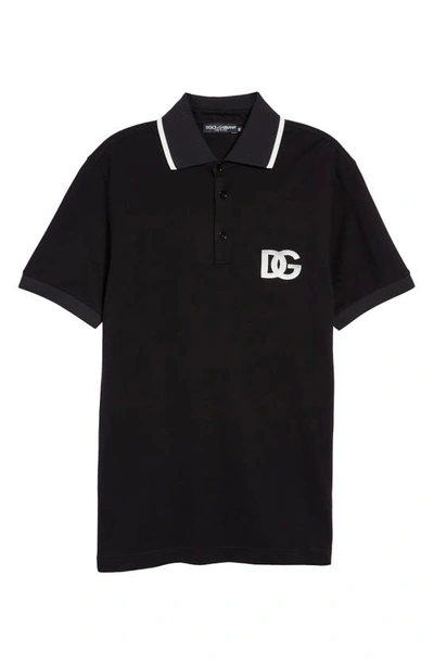 Shop Dolce & Gabbana Embroidered Dg Logo Tipped Cotton Piqué Polo In Black
