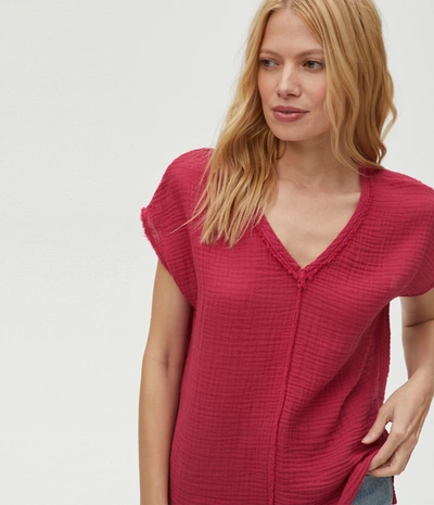 Shop Michael Stars Draya Gauze V-neck Top In Field