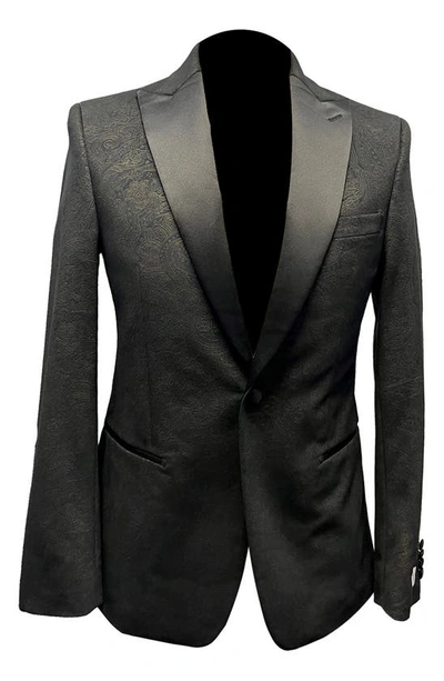 Shop Ike Behar Velvet Peak Collar One-button Jacket In Black