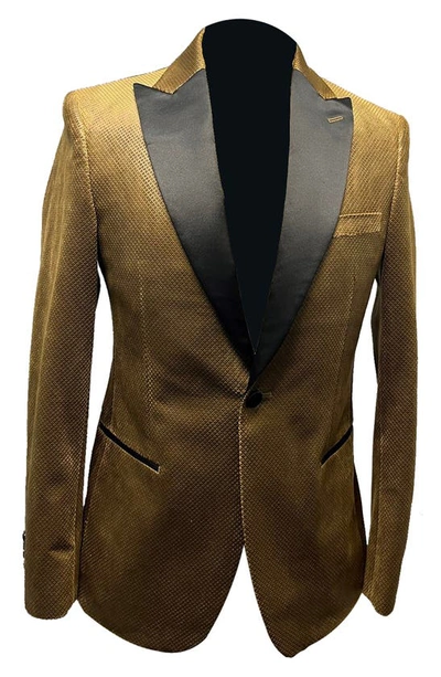 Shop Ike Behar Velvet Peak Collar One-button Jacket In Yellow