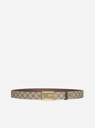 Shop Gucci Gg Fabric And Leather Reversible Belt In Beige,brown