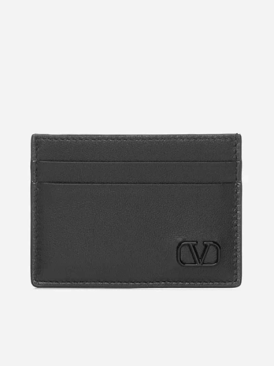 Shop Valentino Vlogo Leather Card Holder In Black