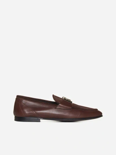 Shop Dolce & Gabbana Dg Logo Leather Loafers In Brown