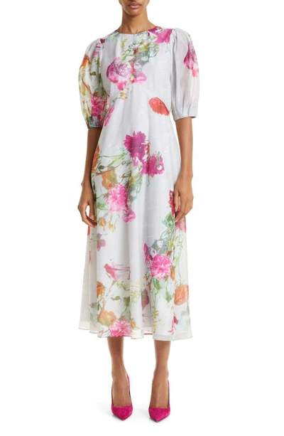 Shop Ted Baker Mekayla Floral Puff Sleeve Midi Dress In White