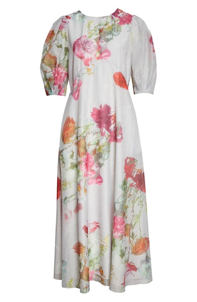 Shop Ted Baker Mekayla Floral Puff Sleeve Midi Dress In White