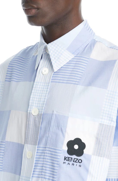 Shop Kenzo Oversize Patchwork Button-up Shirt In 63 - Light Blue