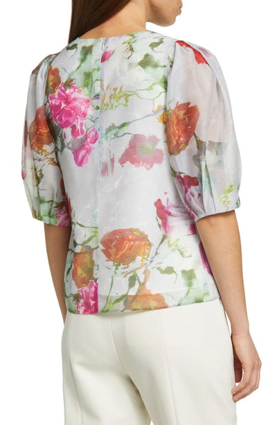 Shop Ted Baker Floral Print Puff Sleeve Blouse In White