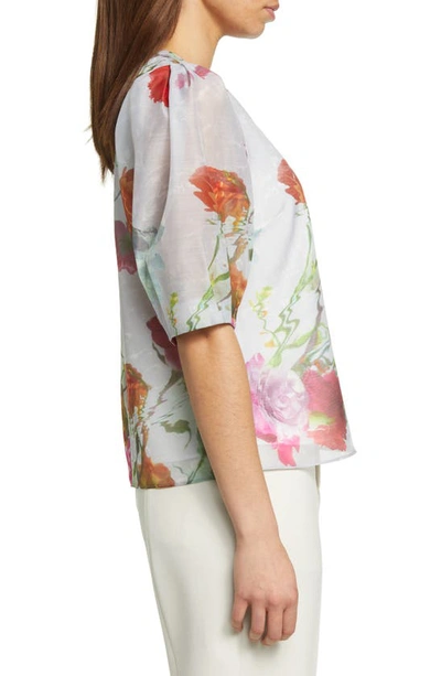 Shop Ted Baker Floral Print Puff Sleeve Blouse In White