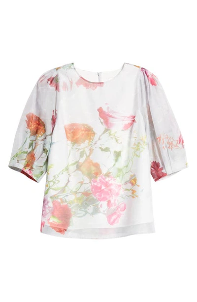 Shop Ted Baker Floral Print Puff Sleeve Blouse In White