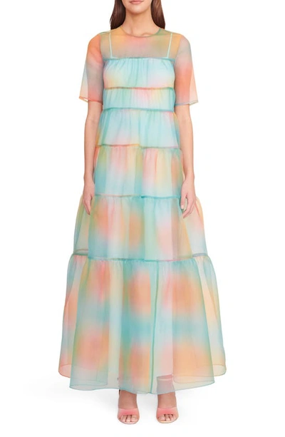 Shop Staud Hyacinth Crepe Organza Tiered Maxi Dress In Multi Aura