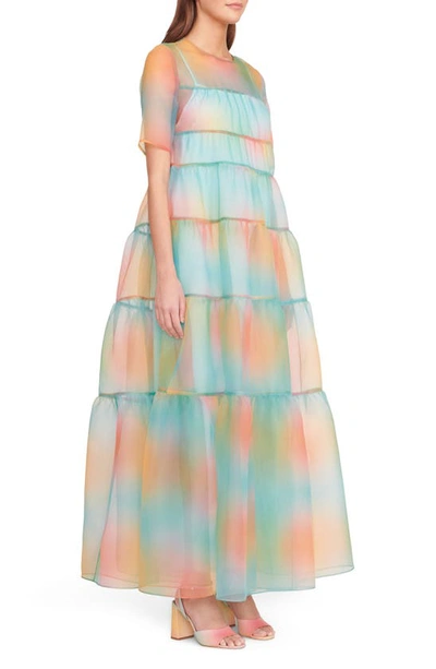 Shop Staud Hyacinth Crepe Organza Tiered Maxi Dress In Multi Aura