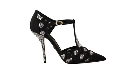 Shop Dolce & Gabbana Black Crystals T-strap Heels Pumps Women's Shoes