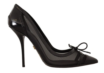 Shop Dolce & Gabbana Black Mesh Leather Pointed Heels Pumps Women's Shoes