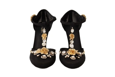 Shop Dolce & Gabbana Black Mesh Crystals T-strap Heels Pumps Women's Shoes