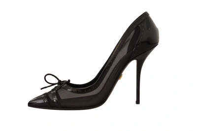 Shop Dolce & Gabbana Black Mesh Leather Pointed Heels Pumps Women's Shoes