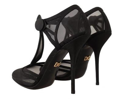 Shop Dolce & Gabbana Black Mesh T-strap Stiletto Heels Pumps Women's Shoes