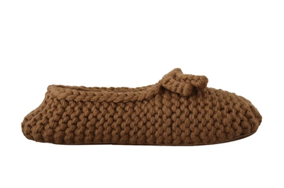 Dolce & Gabbana Brown Slip On Ballerina Flats Wool Knit Shoes In Brown