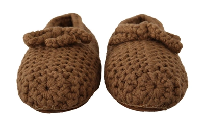 Dolce & Gabbana Brown Slip On Ballerina Flats Wool Knit Shoes In Brown