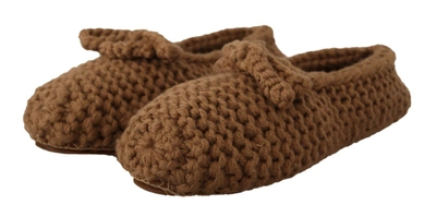 Dolce & Gabbana Brown Slip On Ballerina Flats Wool Knit Shoes In Brown