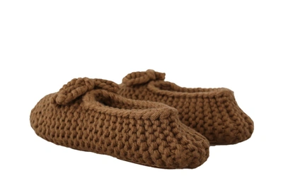 Dolce & Gabbana Brown Slip On Ballerina Flats Wool Knit Shoes In Brown