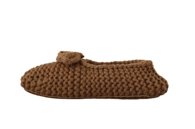 Dolce & Gabbana Brown Slip On Ballerina Flats Wool Knit Shoes In Brown