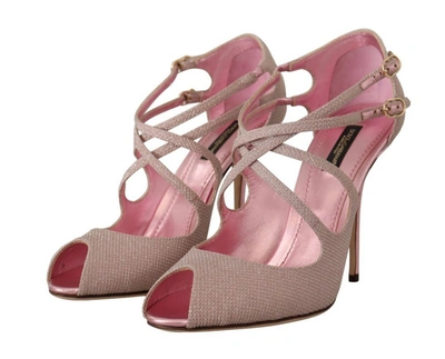 Shop Dolce & Gabbana Pink Glittered Strappy Heels Sandals Women's Shoes