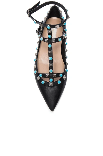 Shop Valentino Rockstud Leather Rolling Cage Flats In Black