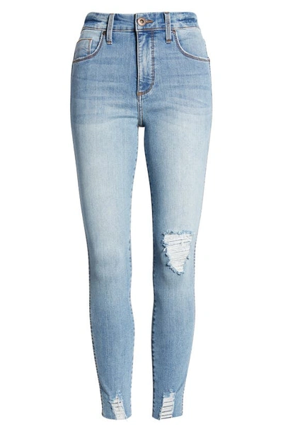 Shop Whetherly Cooper Raw Hem High Waist Skinny Jeans In Medium Laguna