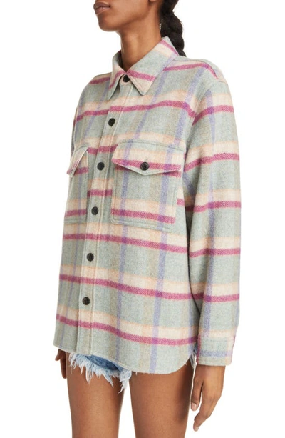 Shop Isabel Marant Étoile Faxon Plaid Wool Blend Shirt Jacket In Celadon