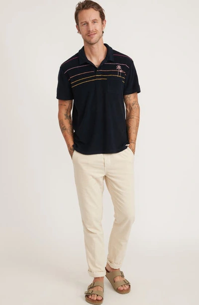 Shop Marine Layer Terry Out Stripe Polo In Sky Captain