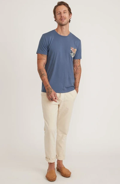 Shop Marine Layer Signature Floral Pocket Cotton & Modal T-shirt In Vintage Indigo