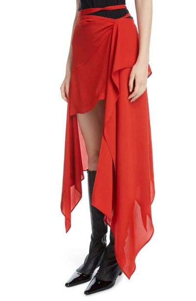 Shop Acne Studios Icaro Asymmetric Crepe Midi Skirt In Red