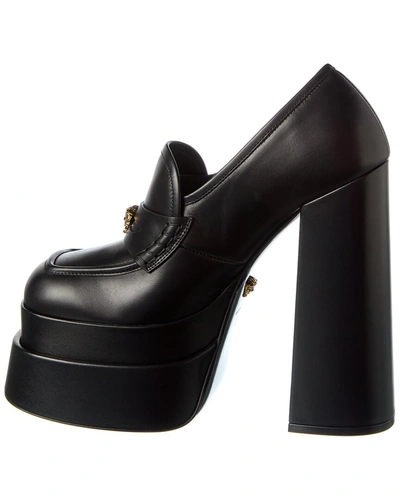 Shop Versace Aevitas Leather Platform Mule In Black