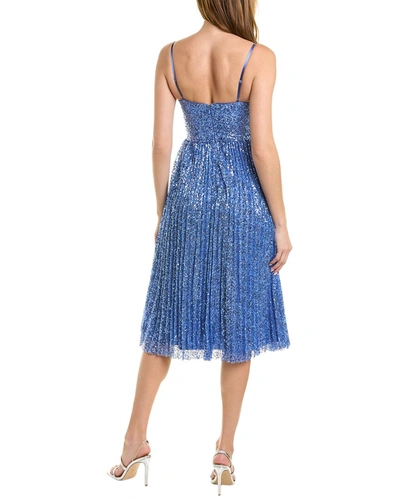 Shop Aidan Mattox Pleated Sequin Midi Dress In Blue