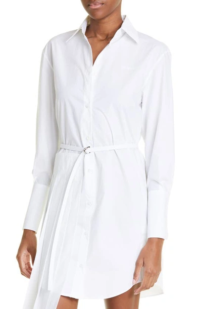 Shop Off-white Diag Pleated Asymmetric Long Sleeve Cotton Shirtdress In White White