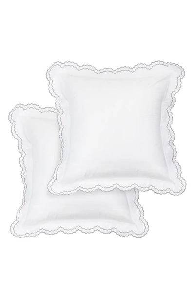 Melange Embroidered Percale Crisp Cotton Double Scallopier Duvet Set In Grey