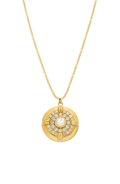 Shop Sethi Couture Nora Diamond Medallion Pendant Necklace In Yellow Gold