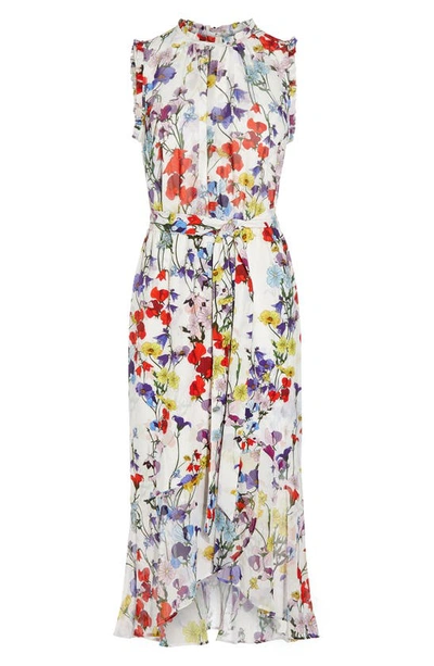 Shop Adrianna Papell Floral Sleeveless Dress In Ivory/ Coral Multi