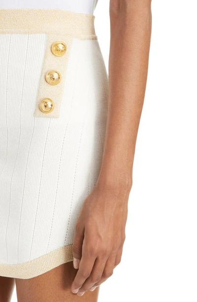 Shop Balmain Golden Trim Six-button Knit Miniskirt In Natural/ Gold