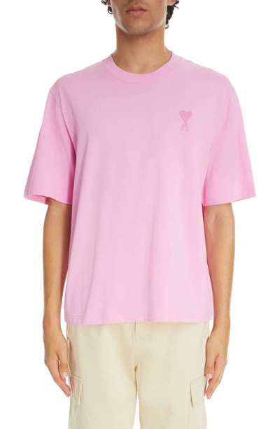 Shop Ami Alexandre Mattiussi Ami De Coeur Logo Embroidered Organic Cotton T-shirt In Candy Pink/ Candy Pink/ 663