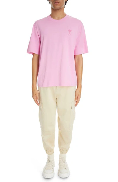 Shop Ami Alexandre Mattiussi Ami De Coeur Logo Embroidered Organic Cotton T-shirt In Candy Pink/ Candy Pink/ 663